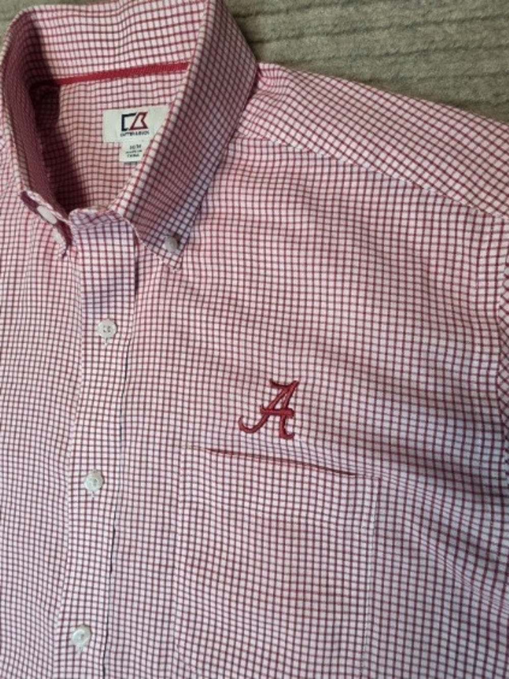 Cutter & Buck Mens U Of Alabama Red White Gingha Dress Shirt Sz M Crimson Tide